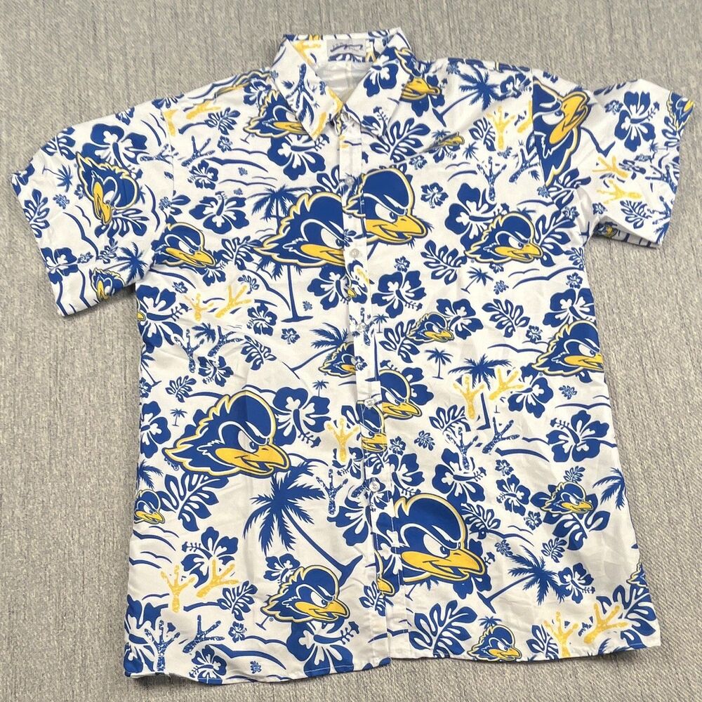 Delaware Fightin Blue Hens Mens L Hawaiian Shirt Button Up All Over Print